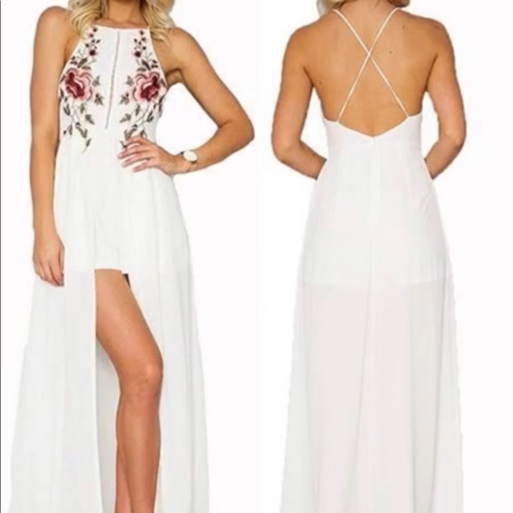 embroidered Mini with Long Overhang Skirt Dress